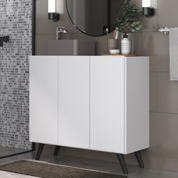 Gabinete Banheiro 3 Portas Retrô 90cm Multimóveis V5030 Branco/Preto - 2 Gabinete Banheiro 3 Portas Retrô 90cm Multimóveis V5030 Branco/Preto - 2