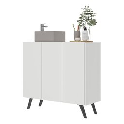 Gabinete Banheiro 3 Portas Retrô 90cm Multimóveis V5030 Branco/Preto - 1 Gabinete Banheiro 3 Portas Retrô 90cm Multimóveis V5030 Branco/Preto - 1