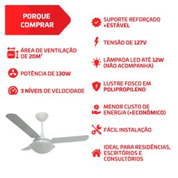 Ventilador de Teto Citrino Branco 3 Pás Tron 127v - 2