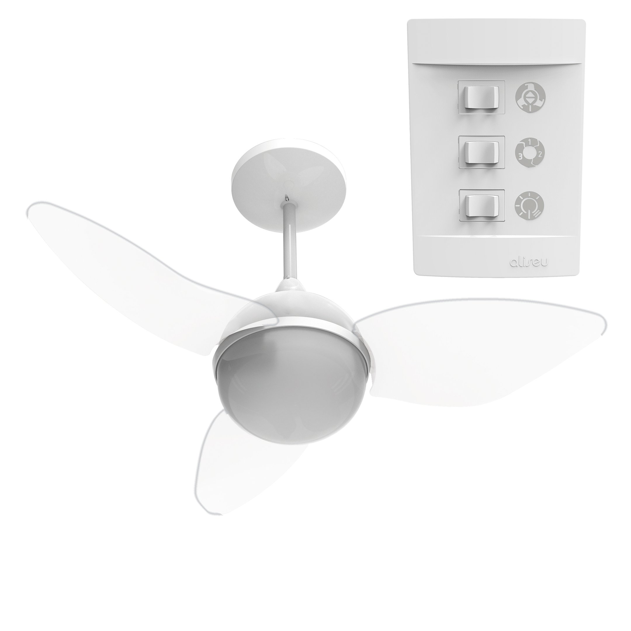 VENTILADOR DE TETO ALISEU SMART COM CONTROLE DE PAREDE - Cristal 127V - 2