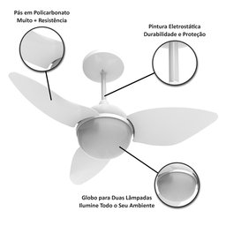 VENTILADOR DE TETO ALISEU SMART COM CONTROLE DE PAREDE - Cristal 127V - 6
