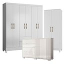 Ver imagem 1 de Guarda Roupa Casal Panamá com Cômoda Texas e Armário Multiuso Jade Branco Brilho– Moval
