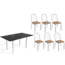 Ver imagem 1 de Conjunto: Mesa de Cozinha Elba Tampo Madeirado C/ Vidro 160cm e 6 Cadeiras Noruega Cromada/preto -