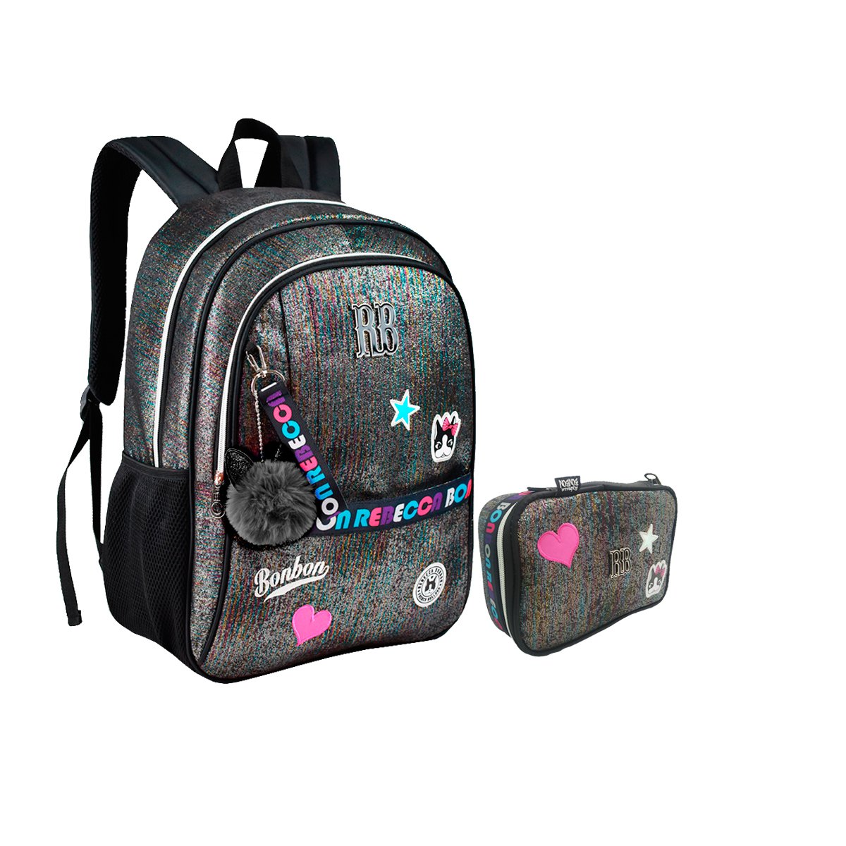 Super Kit Escolar Mochila Rebecca Bonbon e Estojo Box Preto - 1