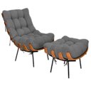 Ver imagem 1 de Poltrona Sala Estar Decorativa Costela de Adão com Puff Luxo: Poltrona Costela Linho Cinza