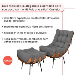 Poltrona Sala Estar Decorativa Costela de Adão com Puff Luxo: Poltrona Costela Linho Cinza - 9