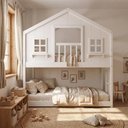 Ver imagem 1 de Beliche Montessori Casinha Dos Sonhos com Varanda Madeira Maciça Branco Megamobília 199cm