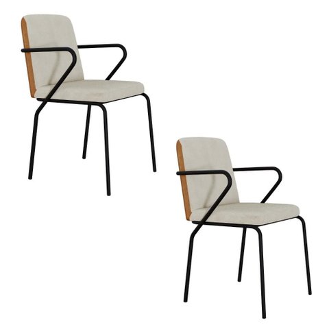 Conjunto 2 Cadeiras de Jantar c/ Braços Bloom Boucle Vanilla / Courino Caramelo Est.Preta