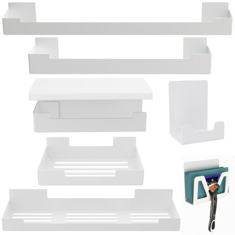 Kit de Acessórios para Banheiro Adesivo 7 Pcs Branco F.elg