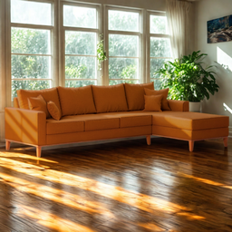 Sofá 4 Lugares Beny com Chaise Direito Corino Terracota - 2