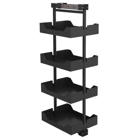 Coluna Deslizante 4 Bandejas 24x152cm Cestos Prateleiras Ajustáveis de Embutir Preto Masutti Corredi