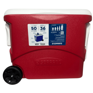 Caixa Térmica Cooler Tropical 50l com Rodas Vermelha Soprano