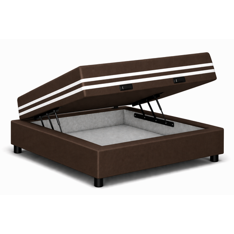 Kit Cama Box Baú Solteiro 88x188 cm + Colchão Molas Ensacada Solteiro 20 cm Marrom Suede