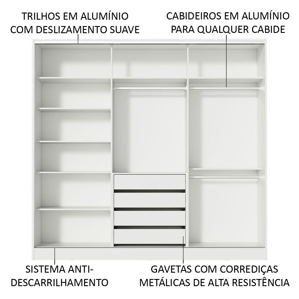 Guarda-roupa Casal 100% Mdf Madesa Royale 3 Portas de Correr com Espelho - 7