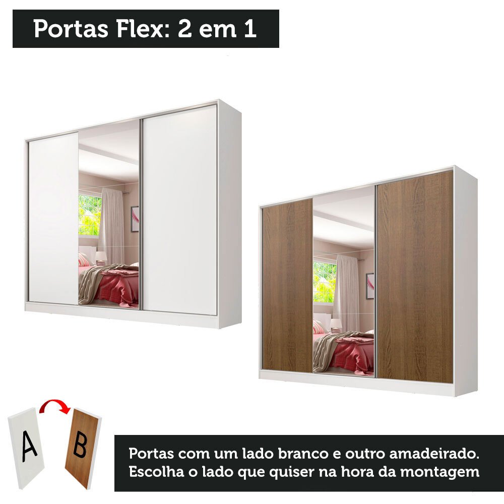 Guarda-roupa Casal 100% Mdf Madesa Royale 3 Portas de Correr com Espelho - 3