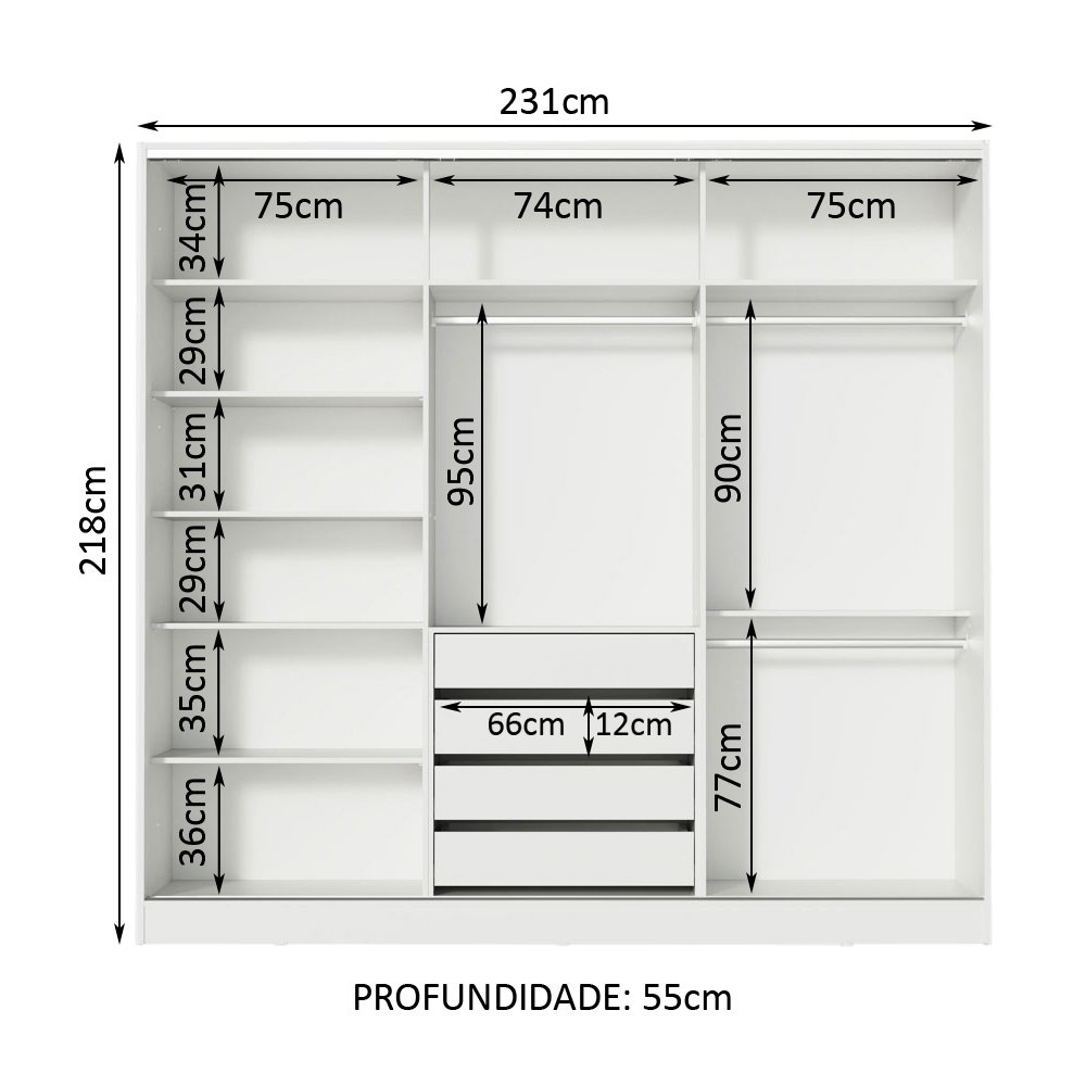 Guarda-roupa Casal 100% Mdf Madesa Royale 3 Portas de Correr com Espelho - 8