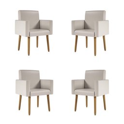 Kit 4 Poltronas Nina Decorativa Recepção Sala Oferta Courino Cor:courino Bege - 1