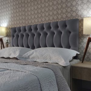 Cabeceira Cama Box King Capitone 1896 Suede Liso Cinza 195x60 RBL