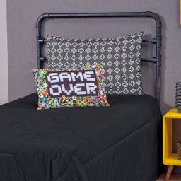 Colcha Solteiro Menino Infantil Almofada 4 Peças Preto - 3