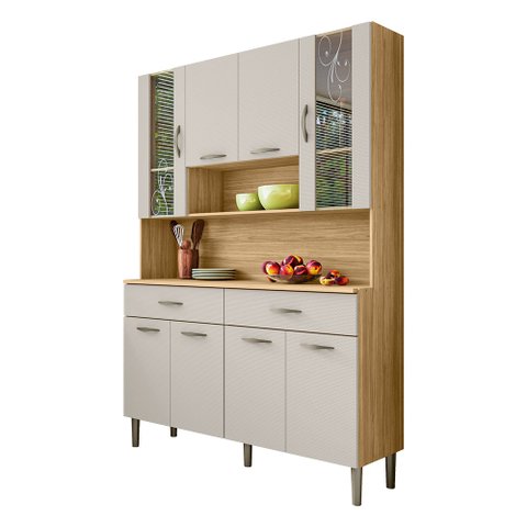 Armário de Cozinha Compacta 8 Portas e 2 Gavetas 121cm Gold Freijó Soft - Pallazio