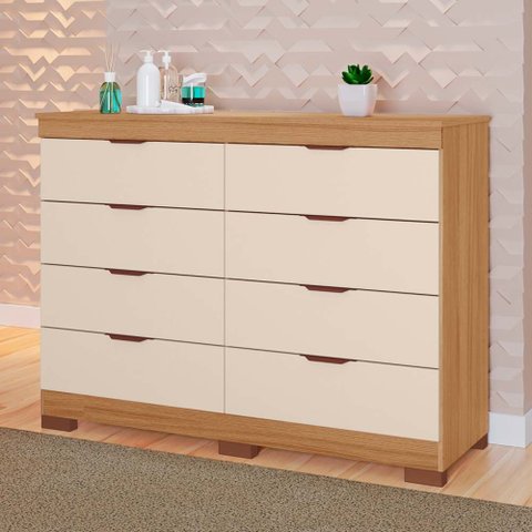 Cômoda Lyon 100% MDF 8 Gavetas Kit Pés