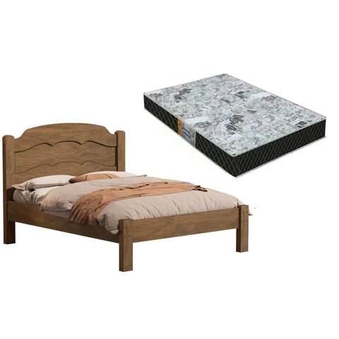 Cama Casal Lais 100% MDF para Colchão -Super Reforçada - Basoto c/ Colchão Gazin D23:Castanho