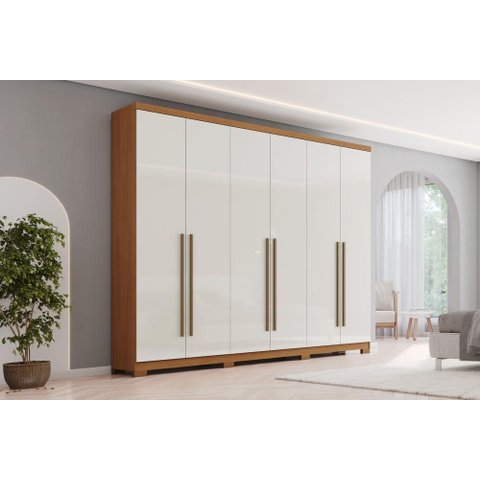 Guarda-roupa Casal New Jade 6 Portas 3 Gavetas Cinamomo/off White - Henn