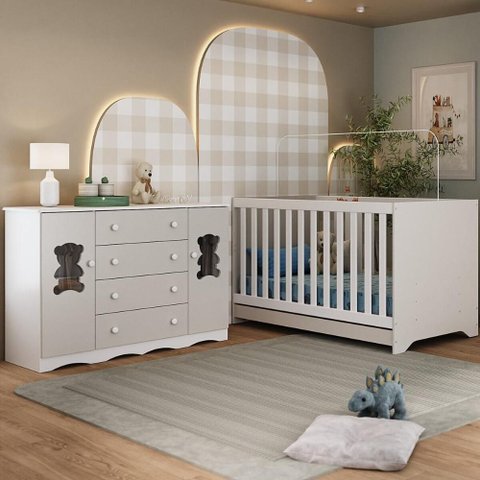 Berço Americano 3 em 1 com Cômoda 2 Portas 4 Gavetas Doçura Multimóveis Mp4729 Branco/off White