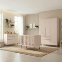 Ver imagem 1 de Quarto de Bebê Completo 3 Peças Berço Minicama 2 em 1, Cômoda e Guarda-Roupa Retrô 100% MDF Melinda Off White