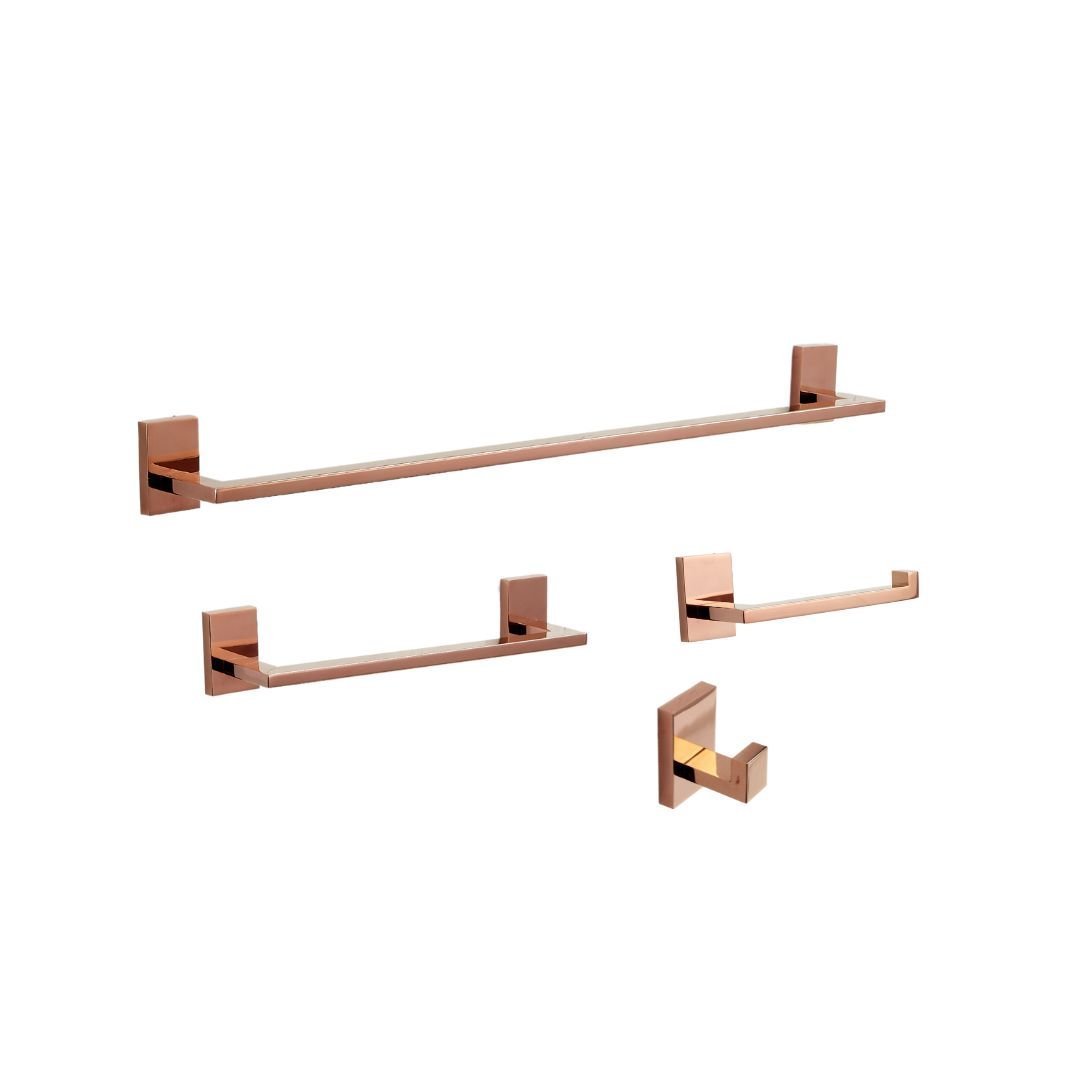 Kit Acessórios para Banheiro Luxo 4 Peças Rose Gold Metal - 1