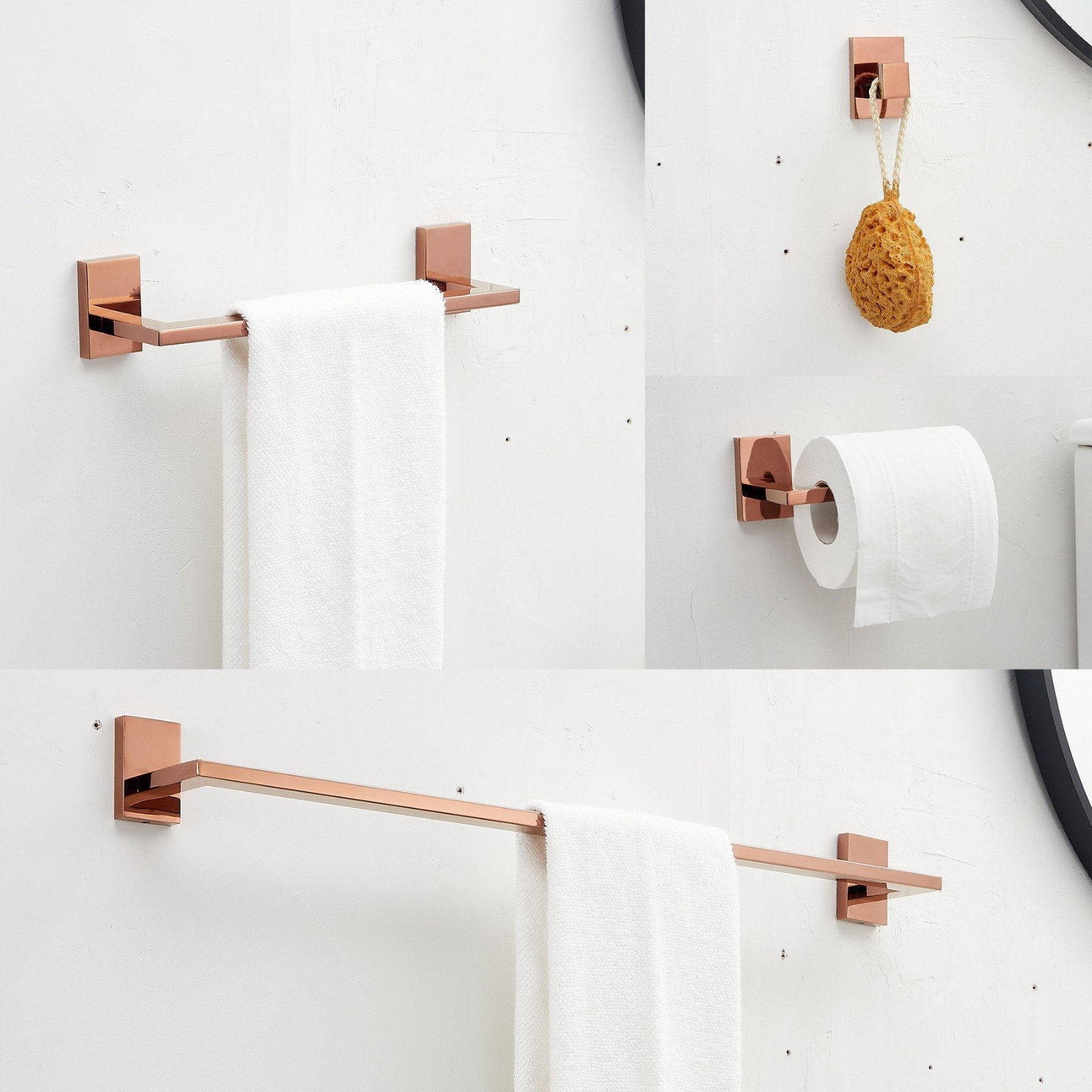 Kit Acessórios para Banheiro Lavabo Lavatório  4 Peças Rose Gold Metal Luxo - 2