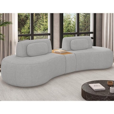 Sofá Modular Hyun 4 Lugares Retrátil 285cm Cinza Claro Linho