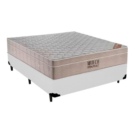 Cama Box Casal Sintético + Colchão Casal Ortobom Airtech Molas Superpocket (65x138x188) Branco