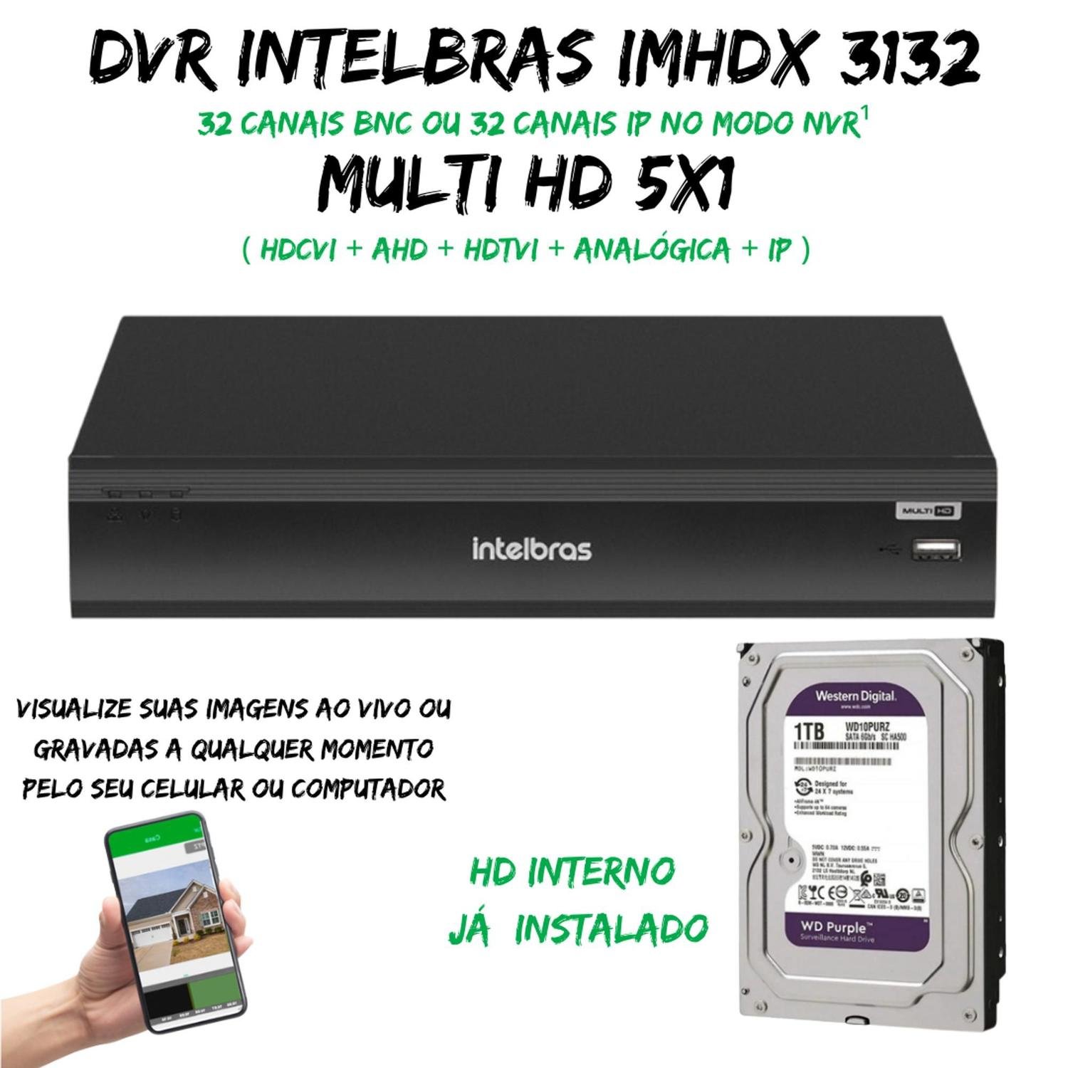 Dvr Multi Hd Intelbras 32ch Mhdx 3132 C/hd 1tb Puple - 2