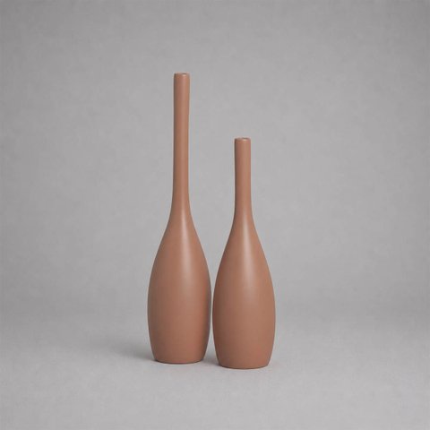 Dupla de Vasos Tulipa Decorativo de Cerâmica para Sala e Mesa Mocha Mousse