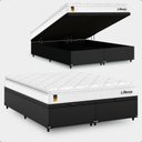 Ver imagem 1 de Cama Box Baú Queen Bipartido Suede Preto + Colchão Life D33 Pillow Top 61x158x188cm Branco