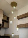Ver imagem 1 de Pendente Moderno Dourado Pé Direito Alto Sala Vão de Escada Arevo Iluminação Jabuticaba VIDRO TRANSP