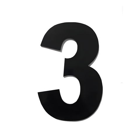 Algarismo Grande 3 Numeral 185mm Preto em Aluminio