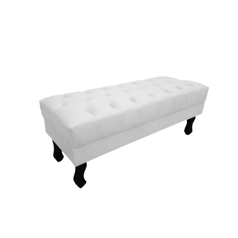 Recamier Luis Xv Capitonê Retrô 120cm Couro Branco Pés Madeira Mz Decor