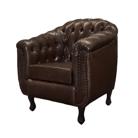 Poltrona Chesterfield Couro Legitimo Marrom
