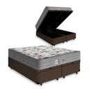 Ver imagem 1 de Cama Box Baú Casal Bipartido - Tecido Sintético Marrom Colchão de Molas Ensacadas - Probel - Evoluti