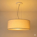 Ver imagem 3 de Lustre Pendente Redondo Cúpula em Tecido 60x15 Linho Natural