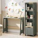 Ver imagem 1 de Escrivaninha e Estante 3 Nichos com Porta Petit Casatema MadeiraOriginals Verde/Mel