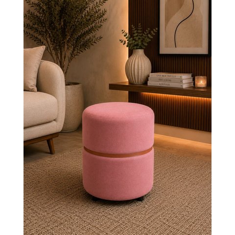 Puff com Cinta no Meio Cobre Fosco Rosa Antigo Veludo - Let Móveis