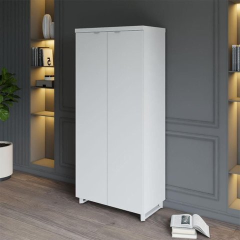 Armário Alto F5 Office 2 Portas 4 Prateleiras MDP 80cm Cinza