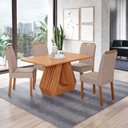 Ver imagem 1 de Sala de Jantar 4 Lugares 130 cm Vittória Cadeiras Madeira Maciça Cinamomo/Bege - Panorama Móveis