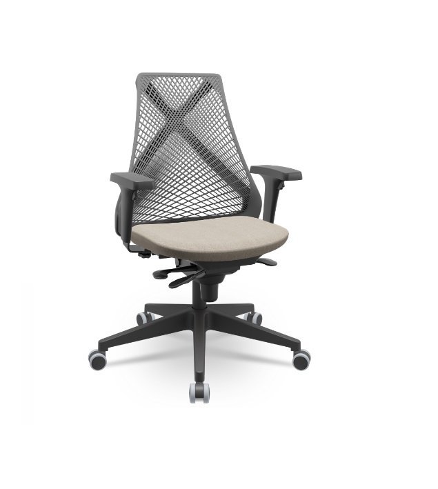 Cadeira Presidente Bix X+ Plaxmetal Slider Tela Cinza Assento Fendi