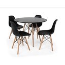 Ver imagem 1 de Conjunto de Mesa de Jantar Eames Eiffel Redonda 90 Cm Tampo de Madeira Preto com 4 Cadeiras Pretas P