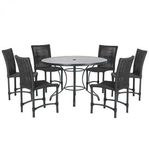 Mesa Ascoli 120 Cm com 6 Cadeiras Cannes de Alumínio, Pintura Preta e Trama Tela de Corda Náutica