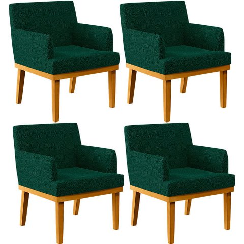 Kit 4 Poltronas Decorativas Para Sala De Estar E Recepção Beatriz W01 Bouclê Verde - Lyam Decor